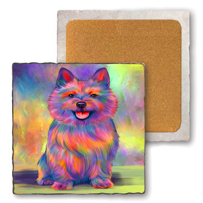 Paradise Wave Australian terrier Dog Set of 4 Natural Stone Marble Tile Coasters MCST51690