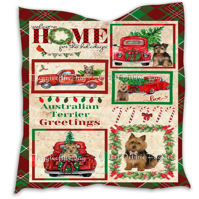 Welcome Home for Christmas Holidays Australian Terrier Dogs Quilt Bed Coverlet Bedspread - Pets Comforter Unique One-side Animal Printing - Soft Lightweight Durable Washable Polyester Quilt