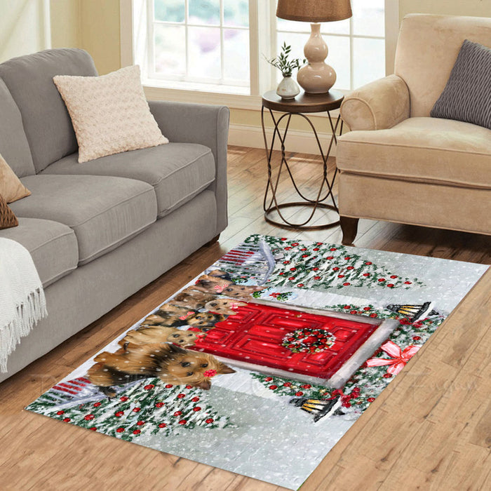 Christmas Holiday Welcome Australian Terrier Dogs Area Rug - Ultra Soft Cute Pet Printed Unique Style Floor Living Room Carpet Decorative Rug for Indoor Gift for Pet Lovers