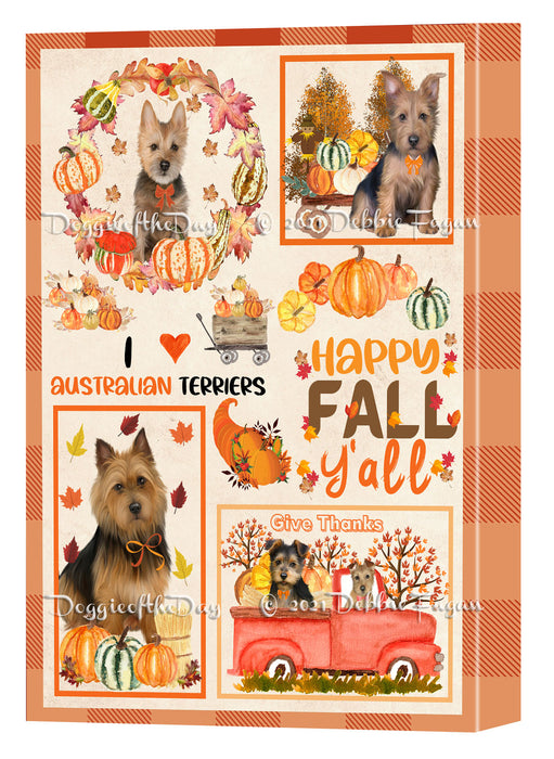Happy Fall Y'all Pumpkin Australian Terrier Dogs Canvas Wall Art - Premium Quality Ready to Hang Room Decor Wall Art Canvas - Unique Animal Printed Digital Painting for Decoration