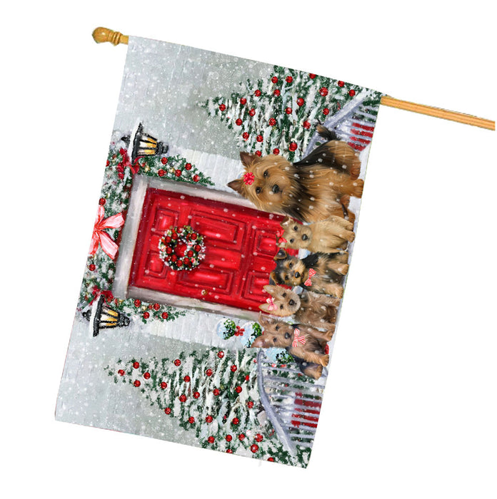 Christmas Holiday Welcome Australian Terrier Dogs House Flag Outdoor Decorative Double Sided Pet Portrait Weather Resistant Premium Quality Animal Printed Home Decorative Flags 100% Polyester