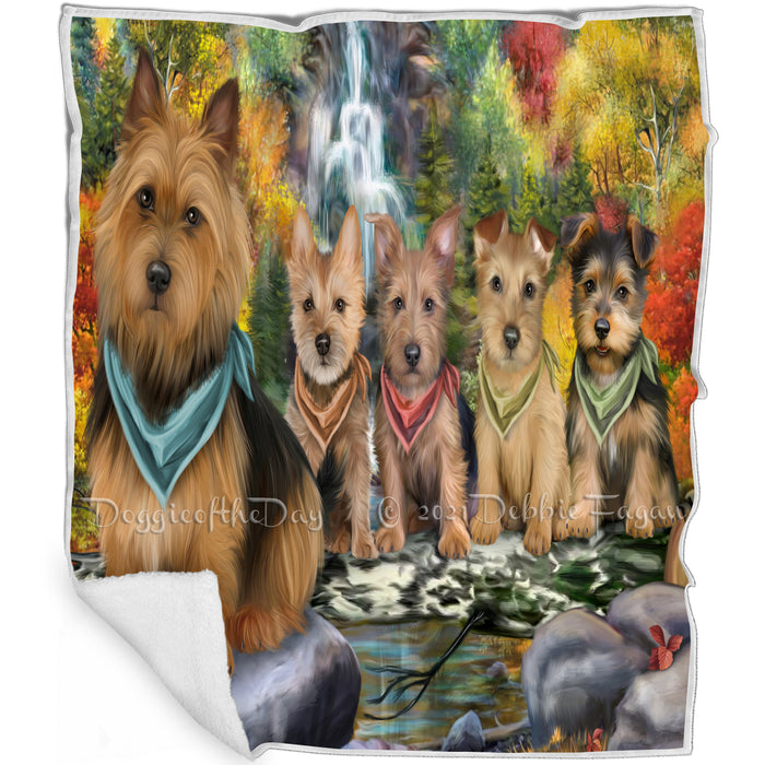 Scenic Waterfall Australian Terriers Dog Blanket BLNKT67413