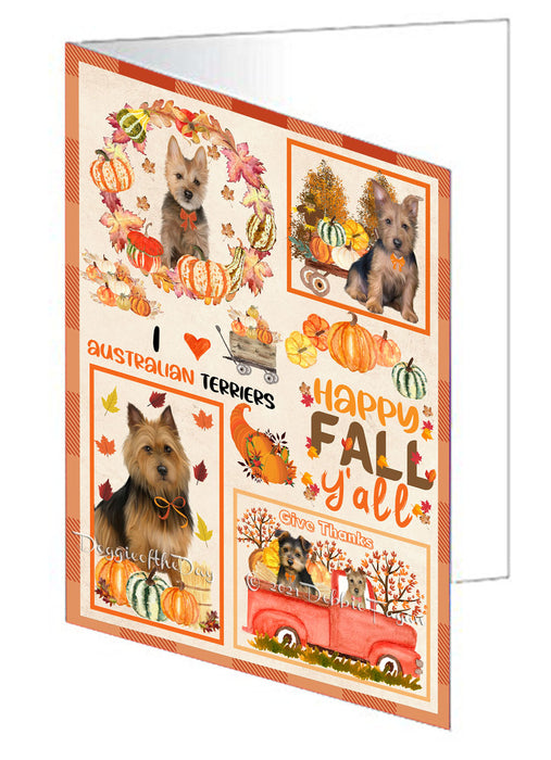 Happy Fall Y'all Pumpkin Australian Terrier Dogs Handmade Artwork Assorted Pets Greeting Cards and Note Cards with Envelopes for All Occasions and Holiday Seasons GCD76904