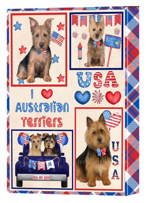 4th of July Independence Day I Love USA Australian Terrier Dogs Canvas Wall Art - Premium Quality Ready to Hang Room Decor Wall Art Canvas - Unique Animal Printed Digital Painting for Decoration