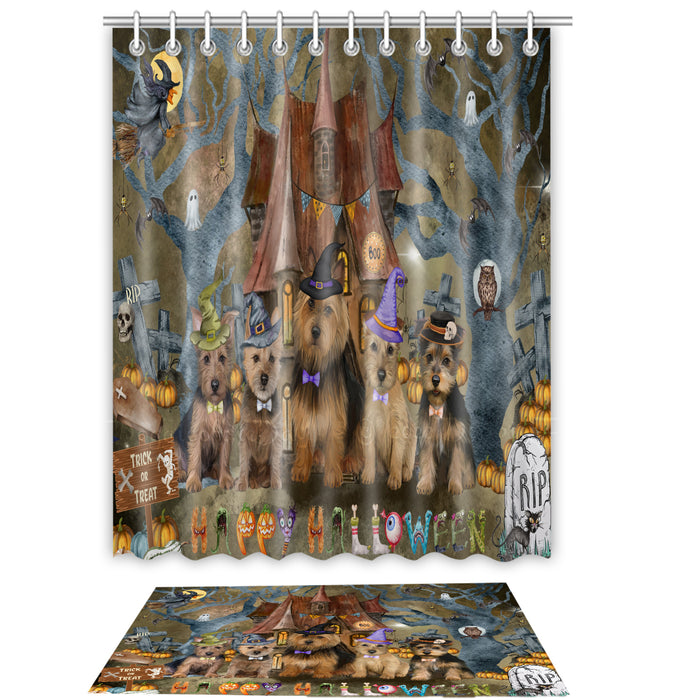 Australian Terrier Shower Curtain & Bath Mat Set, Custom, Explore a Variety of Designs, Personalized, Curtains with hooks and Rug Bathroom Decor, Halloween Gift for Dog Lovers
