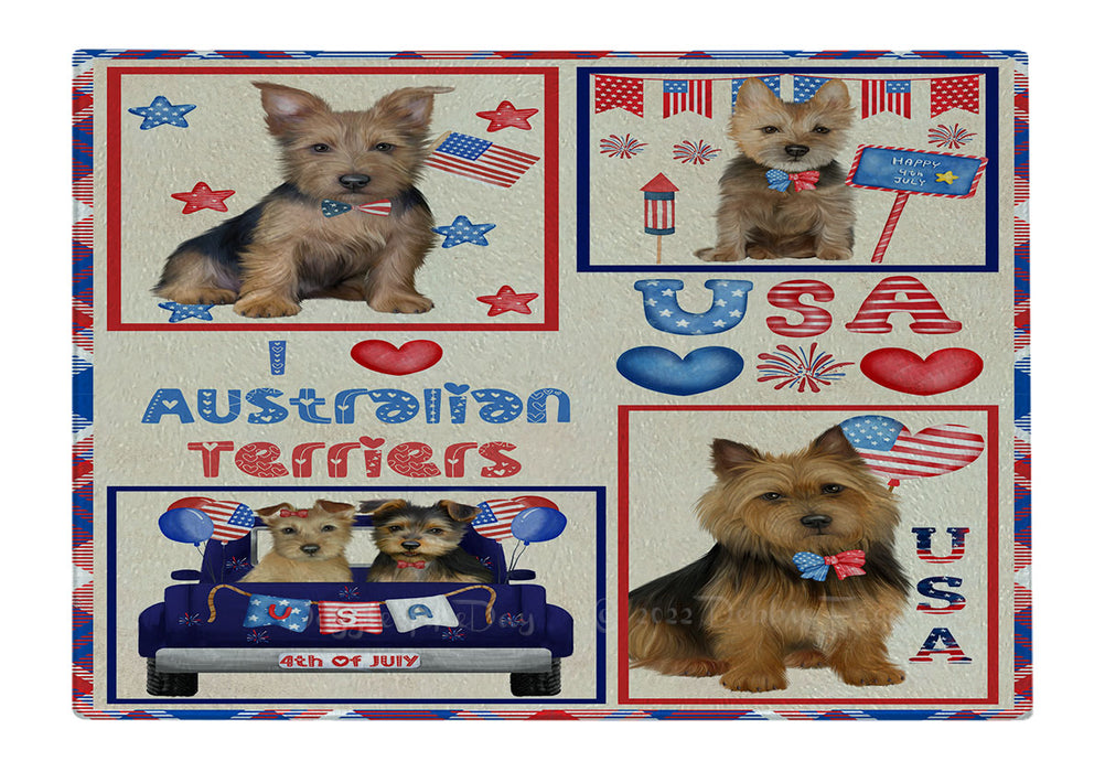 4th of July Independence Day I Love USA Australian Terrier Dogs Cutting Board - For Kitchen - Scratch & Stain Resistant - Designed To Stay In Place - Easy To Clean By Hand - Perfect for Chopping Meats, Vegetables
