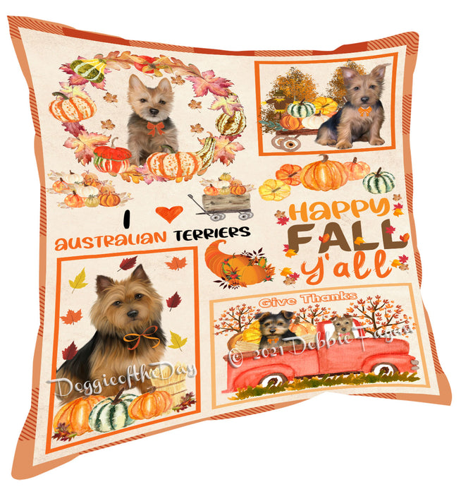 Happy Fall Y'all Pumpkin Australian Terrier Dogs Pillow with Top Quality High-Resolution Images - Ultra Soft Pet Pillows for Sleeping - Reversible & Comfort - Ideal Gift for Dog Lover - Cushion for Sofa Couch Bed - 100% Polyester