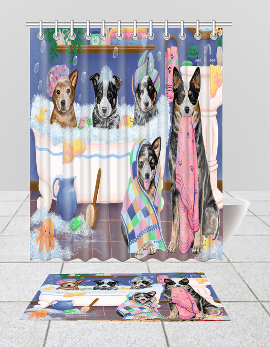 Rub A Dub Dogs In A Tub Australian Cattle Dogs Bath Mat and Shower Curtain Combo