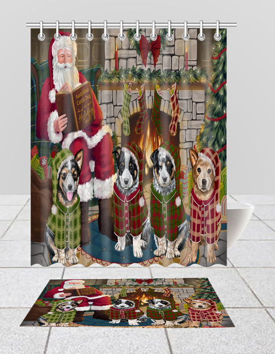 Christmas Cozy Holiday Fire Tails Australian Cattle Dogs Bath Mat and Shower Curtain Combo
