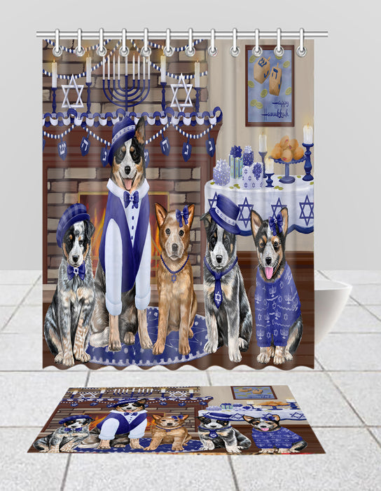 Happy Hanukkah Family Australian Cattle Dogs Bath Mat and Shower Curtain Combo
