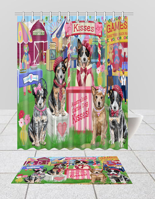 Carnival Kissing Booth Australian Cattle Dogs  Bath Mat and Shower Curtain Combo