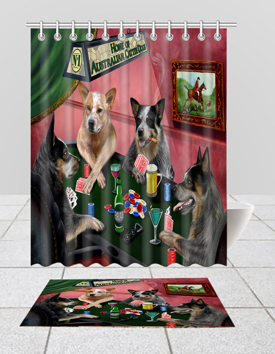 Home of  Australian Cattle Dogs Playing Poker Bath Mat and Shower Curtain Combo
