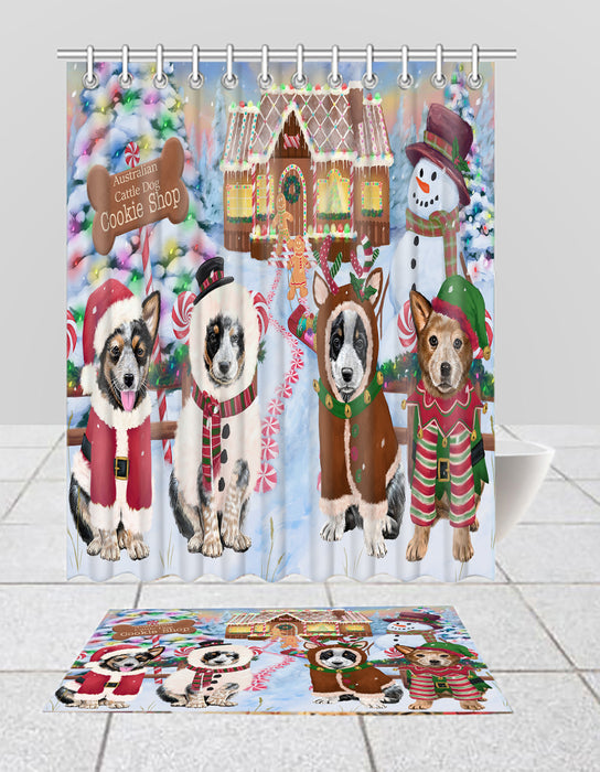 Holiday Gingerbread Cookie Australian Cattle Dogs  Bath Mat and Shower Curtain Combo