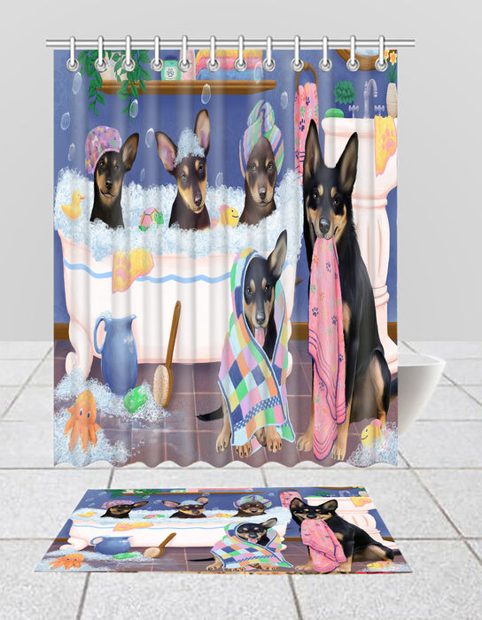 Rub A Dub Dogs In A Tub Australian Kelpies Dogs Bath Mat and Shower Curtain Combo