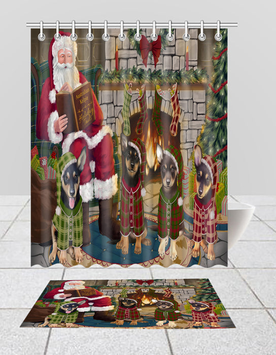 Christmas Cozy Holiday Fire Tails Australian Kelpies Dogs Bath Mat and Shower Curtain Combo