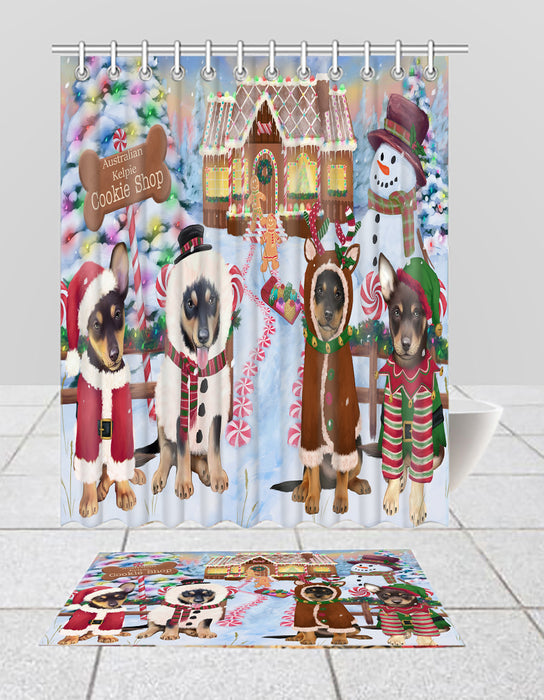 Holiday Gingerbread Cookie Australian Kelpies Dogs  Bath Mat and Shower Curtain Combo