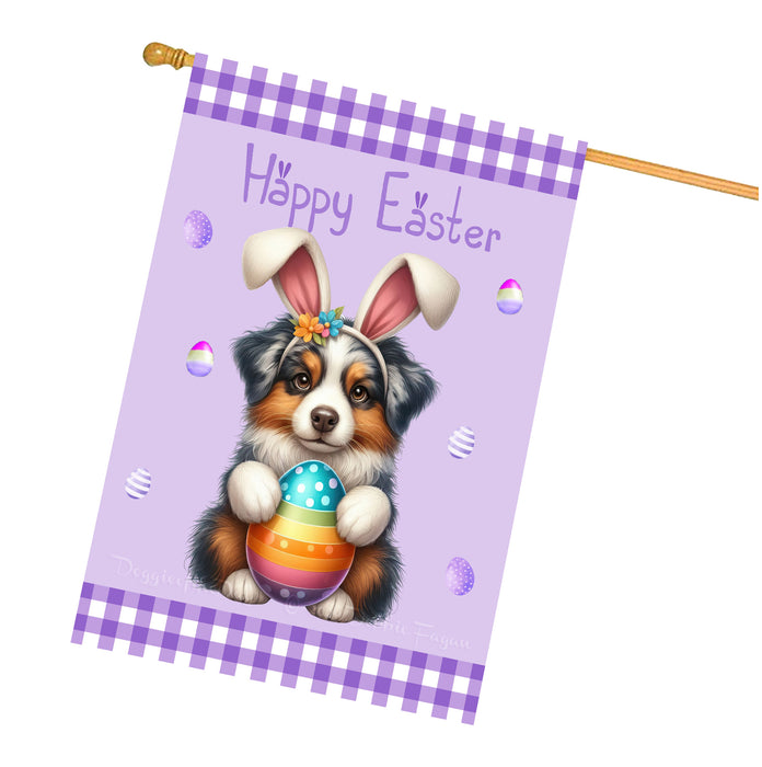 Australian Shepherd Dog Easter Day House Flags with Multi Design - Double Sided Easter Festival Gift for Home Decoration  - Holiday Dogs Flag Decor 28" x 40"