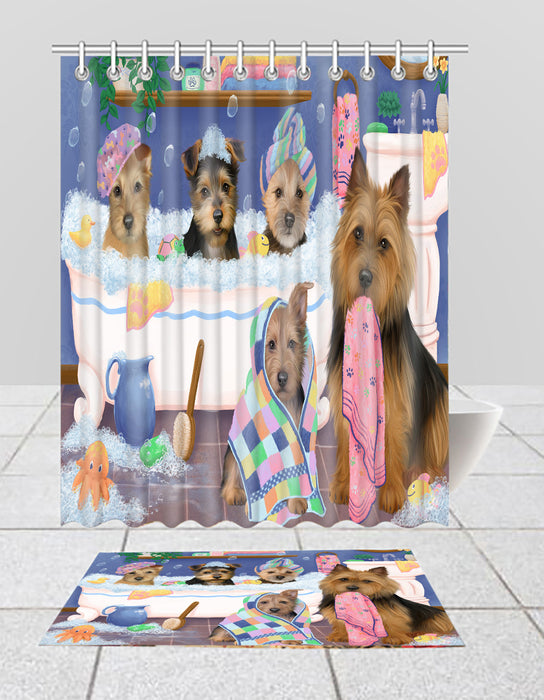 Rub A Dub Dogs In A Tub Australian Terrier Dogs Bath Mat and Shower Curtain Combo