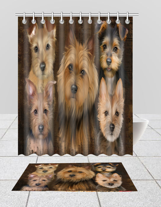 Rustic Australian Terrier Dogs  Bath Mat and Shower Curtain Combo