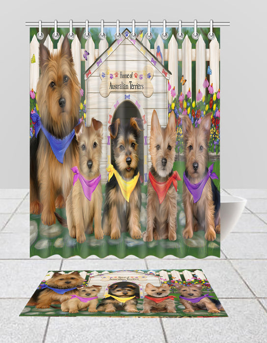 Spring Dog House Australian Terrier Dogs Bath Mat and Shower Curtain Combo