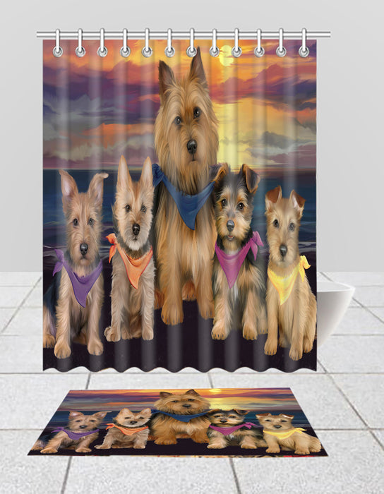 Family Sunset Portrait Australian Terrier Dogs Bath Mat and Shower Curtain Combo