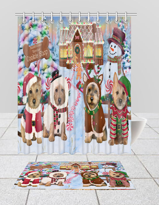 Holiday Gingerbread Cookie Australian Terrier Dogs  Bath Mat and Shower Curtain Combo