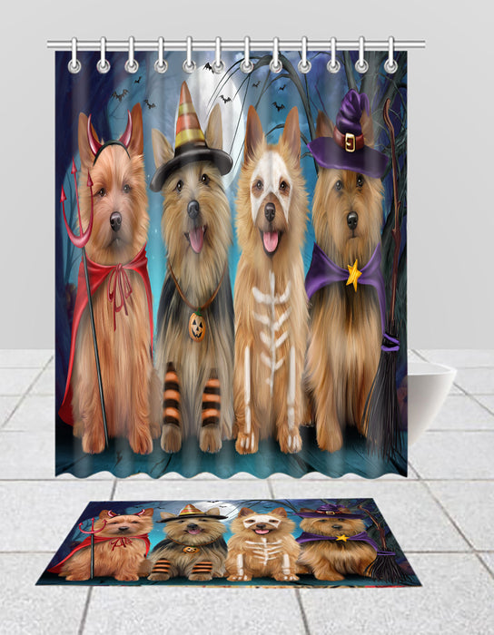 Halloween Trick or Teat Australian Terrier Dogs Bath Mat and Shower Curtain Combo