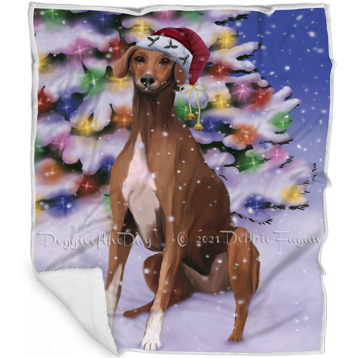 Winterland Wonderland Azawakh Dog In Christmas Holiday Scenic Background Blanket BLNKT120549