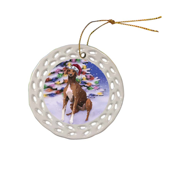 Winterland Wonderland Azawakh Dog In Christmas Holiday Scenic Background Ceramic Doily Ornament DPOR56037