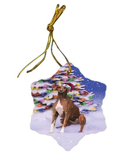 Winterland Wonderland Azawakh Dog In Christmas Holiday Scenic Background Star Porcelain Ornament SPOR56037