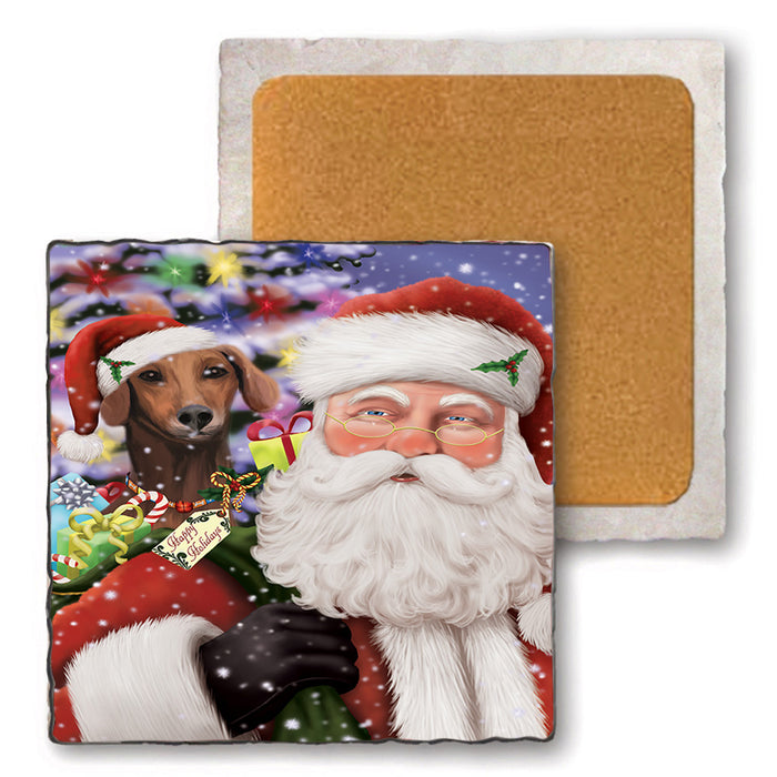Santa Carrying Azawakh Dog and Christmas Presents Set of 4 Natural Stone Marble Tile Coasters MCST50482