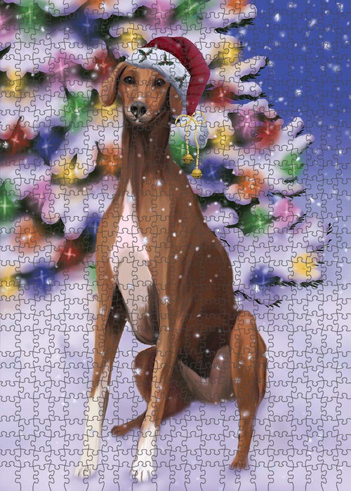 Winterland Wonderland Azawakh Dog In Christmas Holiday Scenic Background Puzzle with Photo Tin PUZL90928