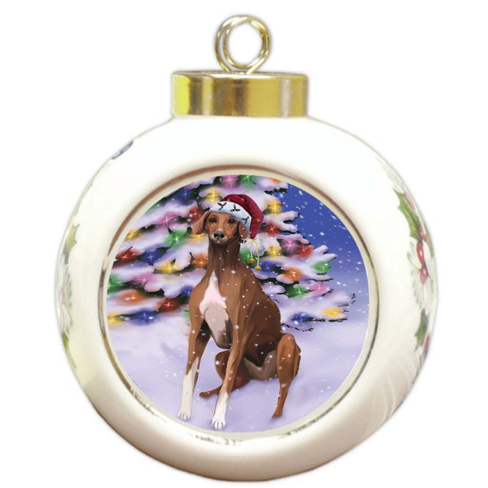 Winterland Wonderland Azawakh Dog In Christmas Holiday Scenic Background Round Ball Christmas Ornament RBPOR56037