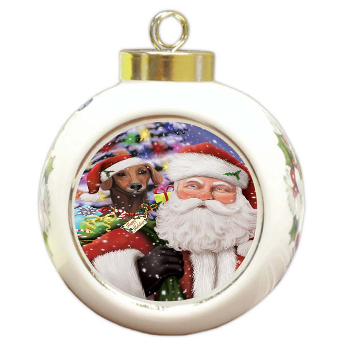 Santa Carrying Azawakh Dog and Christmas Presents Round Ball Christmas Ornament RBPOR55838