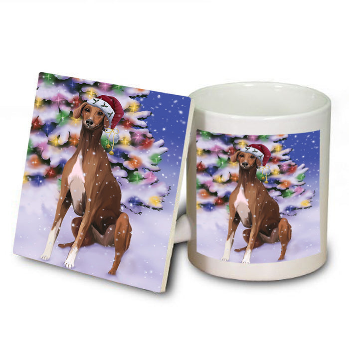 Winterland Wonderland Azawakh Dog In Christmas Holiday Scenic Background Mug and Coaster Set MUC55673