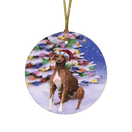 Winterland Wonderland Azawakh Dog In Christmas Holiday Scenic Background Round Flat Christmas Ornament RFPOR56037