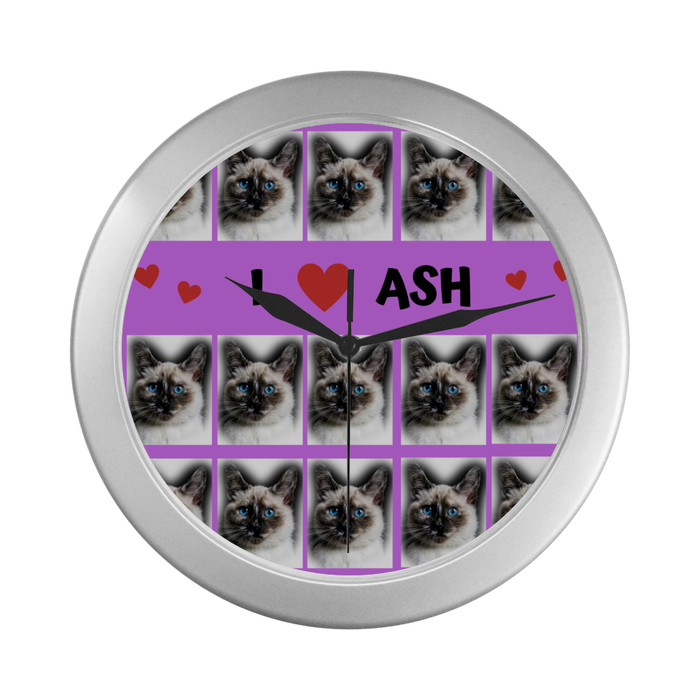 Custom Add Your Photo Here PET Dog Cat Photos on Silver Wall Clocks