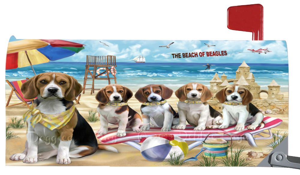 Pet Friendly Beach Beagle Dogs Magnetic Mailbox Cover Both Sides Pet Theme Printed Decorative Letter Box Wrap Case Postbox Thick Magnetic Vinyl Material