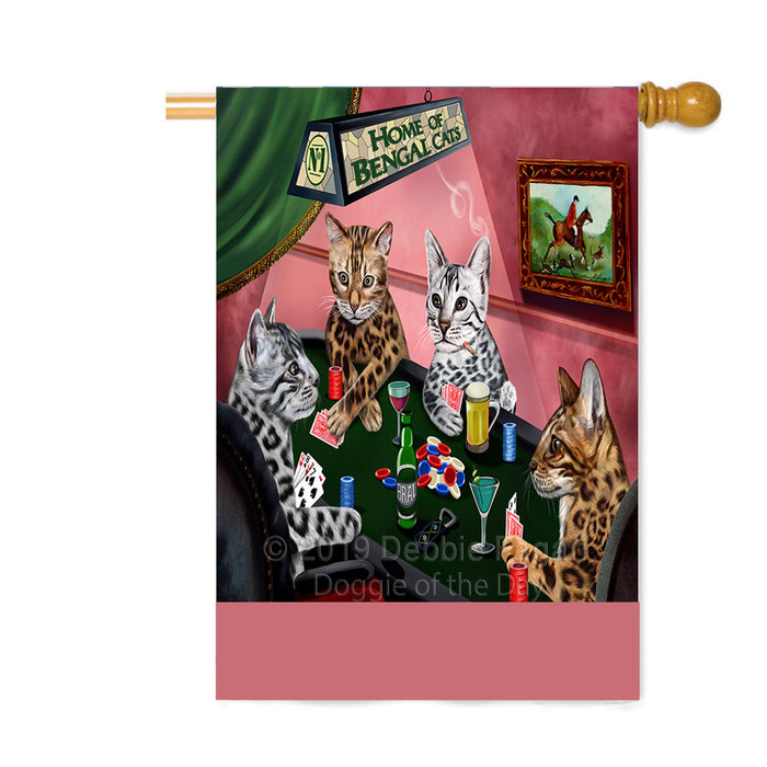 Personalized Home of Bengal Cats Four Dogs Playing Poker Custom House Flag FLG-DOTD-A60297