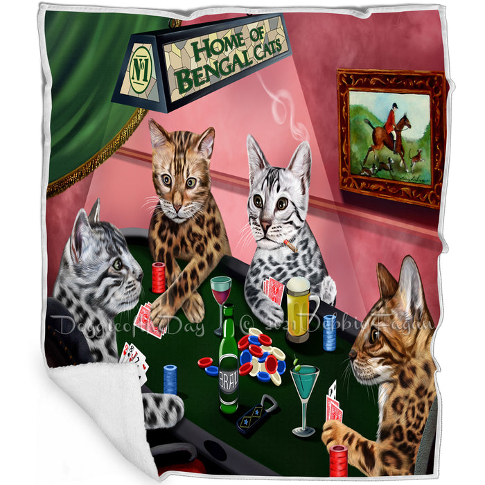 Home of Bengal Cats 4 Dogs Playing Poker Blanket