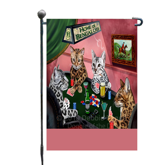 Personalized Home of Bengal Cats Four Dogs Playing Poker Custom Garden Flags GFLG-DOTD-A60241