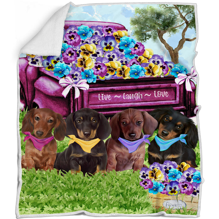Pansy Patch Dachshund Dogs Blanket - Soft Cozy and Durable Bed Blanket - Animal Theme Fuzzy Blankets for Sofa Couch