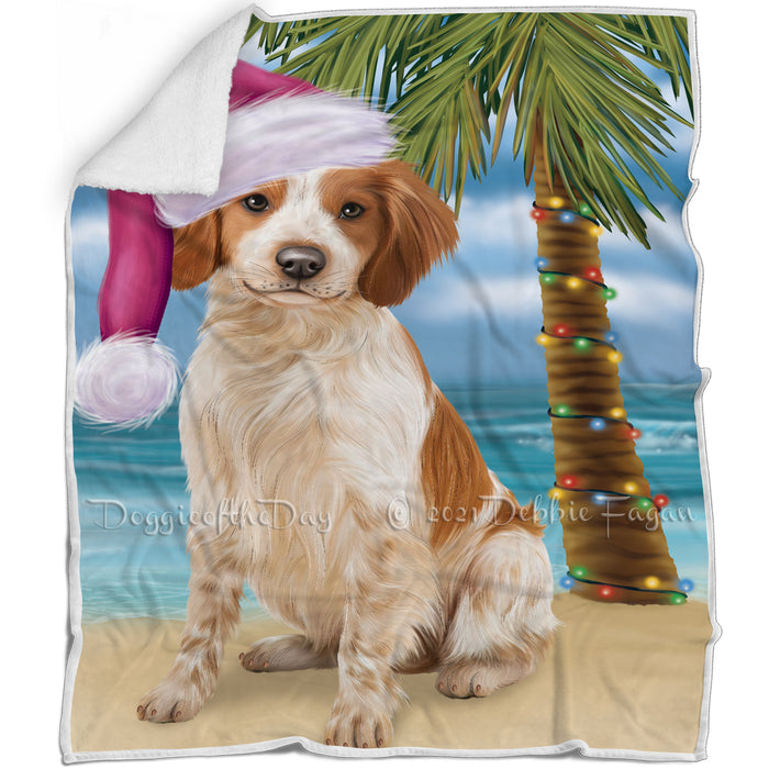 Summertime Happy Holidays Christmas Brittany Spaniel Dog on Tropical Island Beach Blanket D144