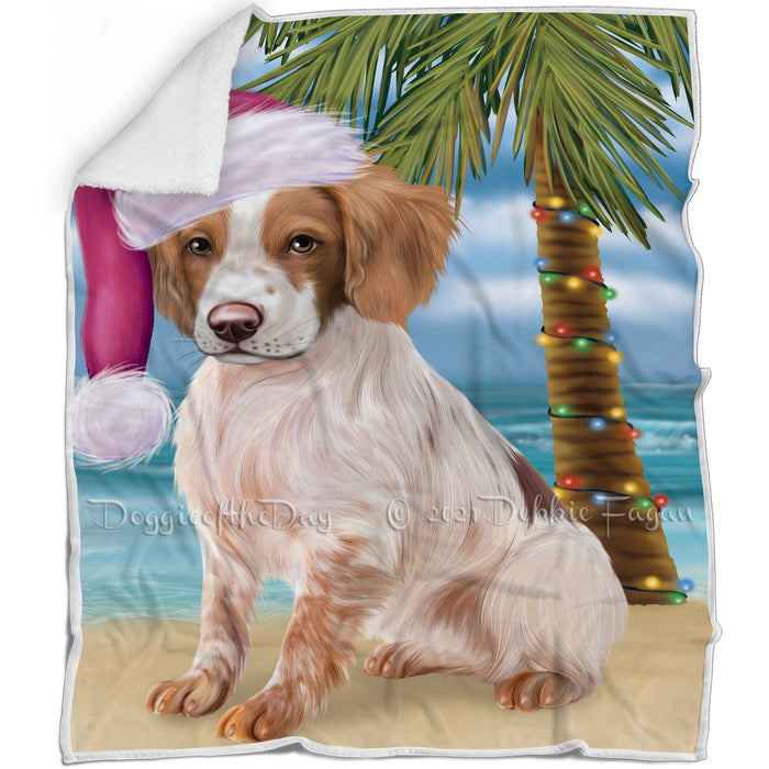 Summertime Happy Holidays Christmas Brittany Spaniel Dog on Tropical Island Beach Blanket D145