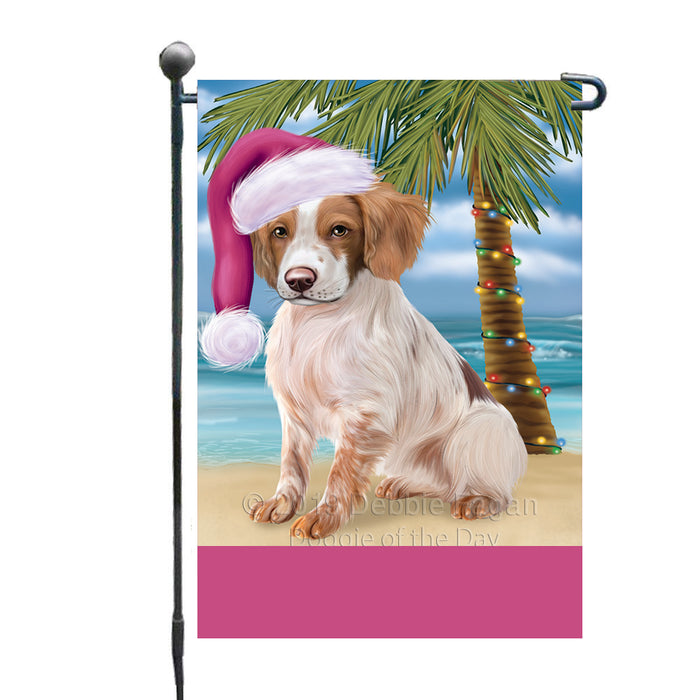 Personalized Summertime Happy Holidays Christmas Brittany Spaniel Dog on Tropical Island Beach  Custom Garden Flags GFLG-DOTD-A60434