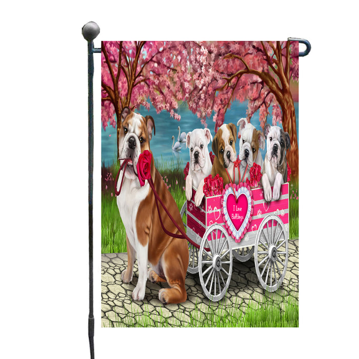 I Love Bulldogs in a Cart Garden Flags Outdoor Decor for Homes and Gardens Double Sided Garden Yard Spring Decorative Vertical Home Flags Garden Porch Lawn Flag for Decorations