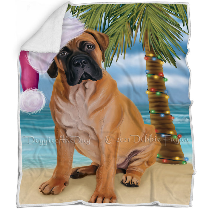 Summertime Happy Holidays Christmas Bullmastiff Dog on Tropical Island Beach Blanket D117