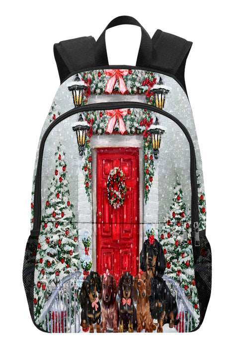 Christmas Holiday Welcome Red Door Dachshund Dog Backpack