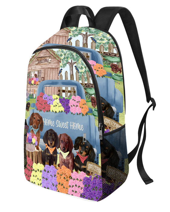 Rhododendron Home Sweet Home Garden Blue Truck Dachshund Dog Backpack