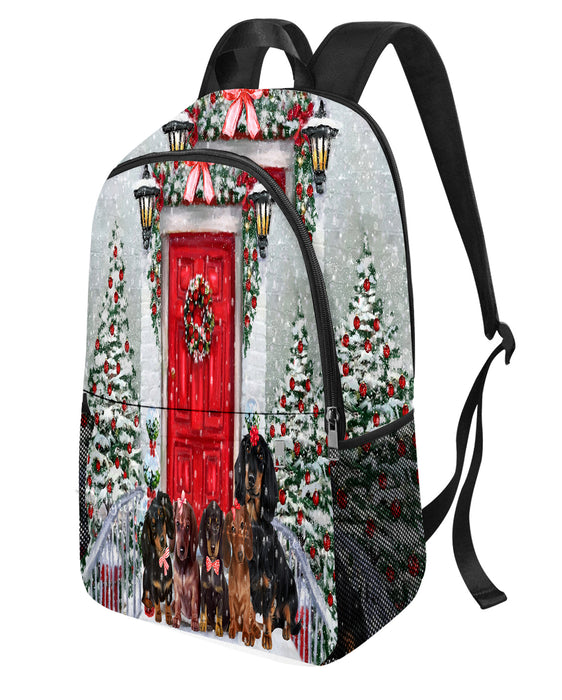 Christmas Holiday Welcome Red Door Dachshund Dog Backpack